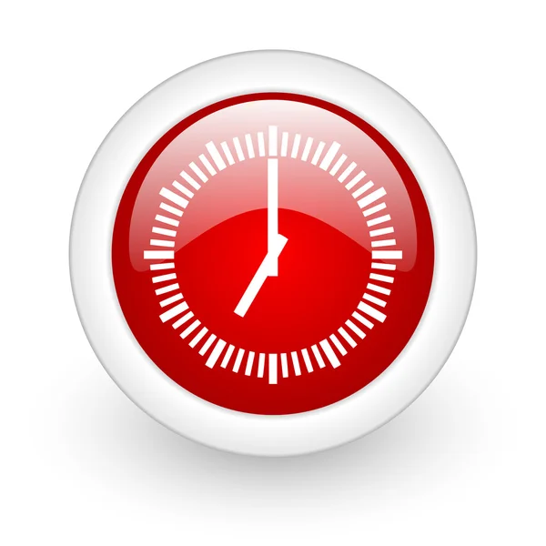 Clock red circle glossy web icon on white background — Stock Photo, Image