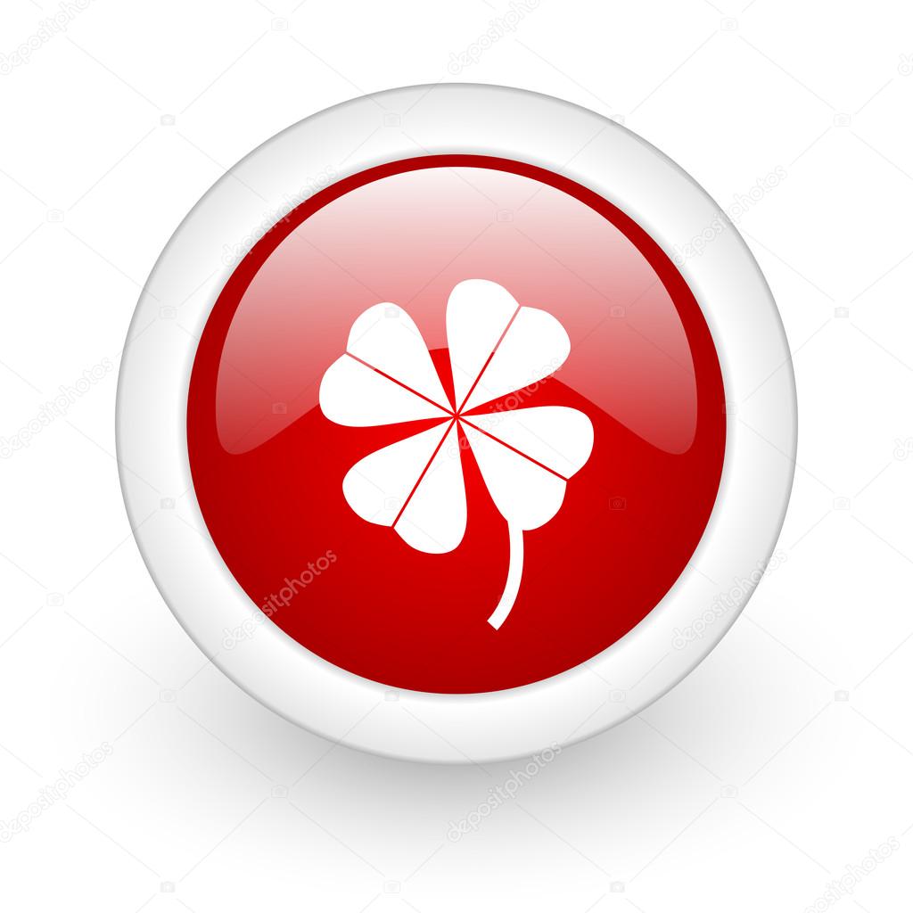 Fourleaf clover red circle glossy web icon on white background Stock