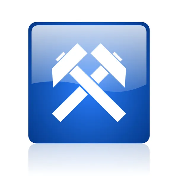 Mineração azul quadrado brilhante ícone web no fundo branco — Fotografia de Stock