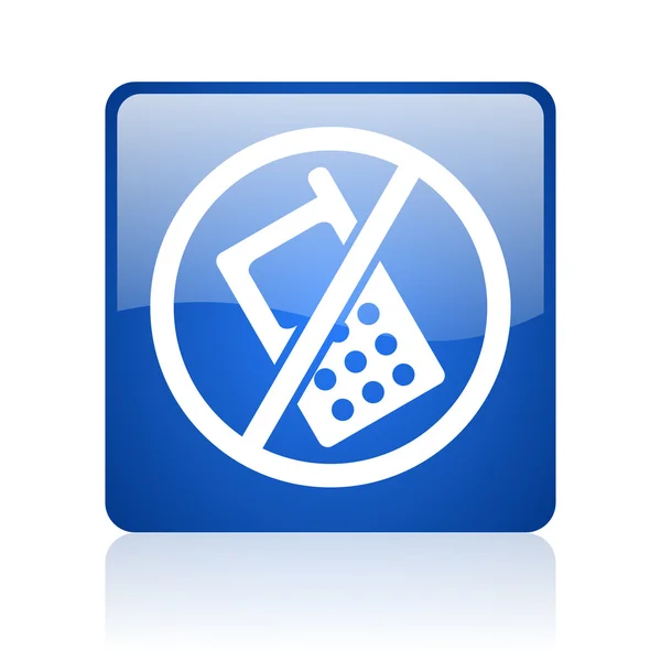 No phones blue square glossy web icon on white background — Stock Photo, Image