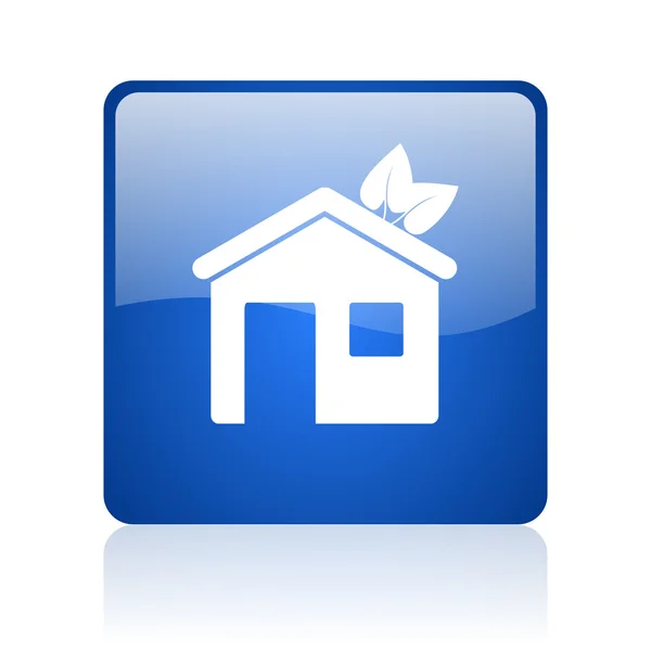 Home blu quadrato lucido web icon su sfondo bianco — Foto Stock