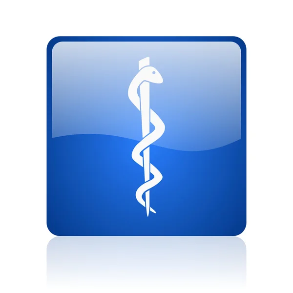 Caduceus blue square glossy web icon on white background — Stock Photo, Image