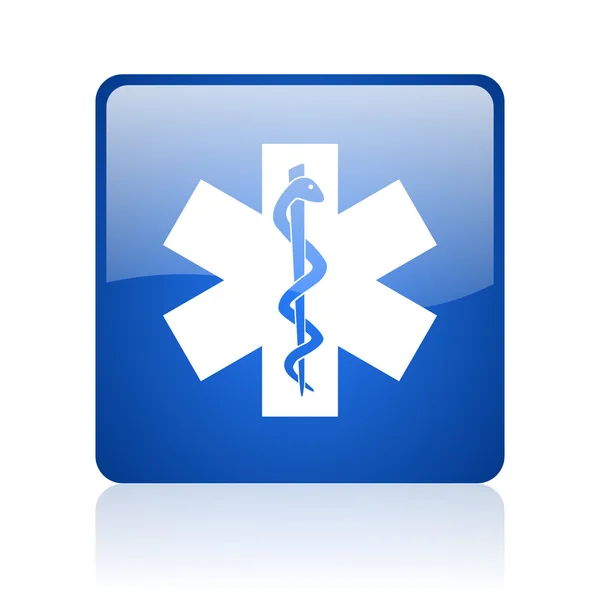 Caduceus blue square glossy web icon on white background — Stock Photo, Image