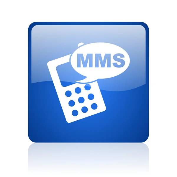 Mms blue square glossy web icon on white background — Stock Photo, Image