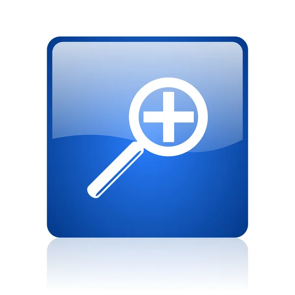Magnificación azul cuadrado brillante icono web sobre fondo blanco —  Fotos de Stock