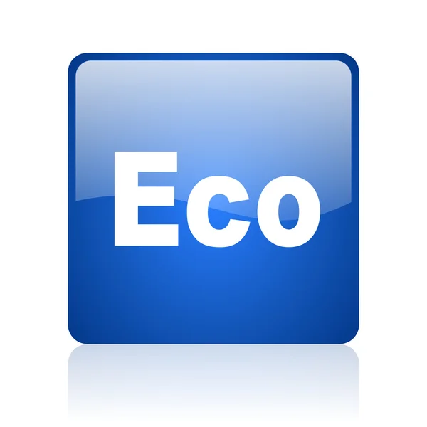 Eco blue square glänzendes Web-Symbol auf weißem Hintergrund — Stockfoto