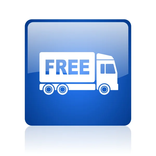 Consegna gratuita blu quadrato lucido icona web su sfondo bianco — Foto Stock