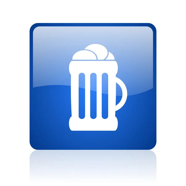 Beer blue square glossy web icon on white background — Stock Photo, Image