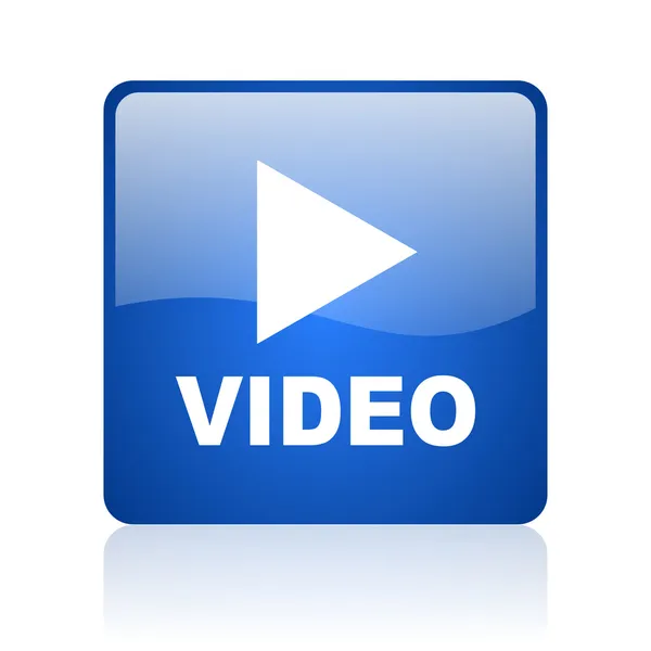Vidéo bleu carré brillant icône web sur fond blanc — Photo