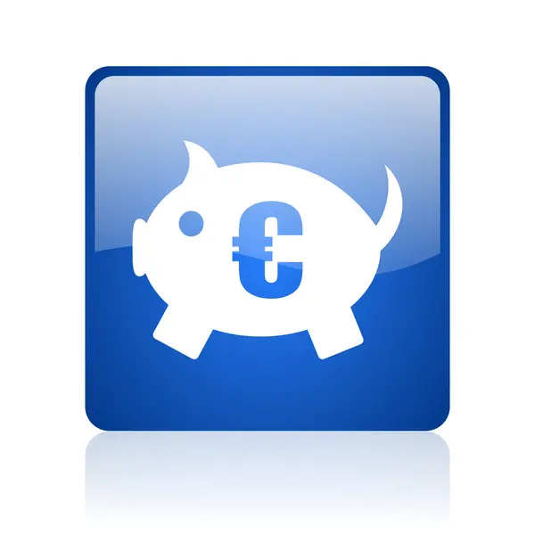 Piggy bank blauw vierkant glanzend web pictogram op witte achtergrond — Stockfoto