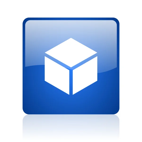 Κουτί μπλε τετράγωνο γυαλιστερό web εικόνα σε άσπρο φόντο — Φωτογραφία Αρχείου