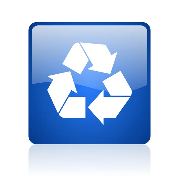 Recycle blauwe vierkant glanzend web pictogram op witte achtergrond — Stockfoto