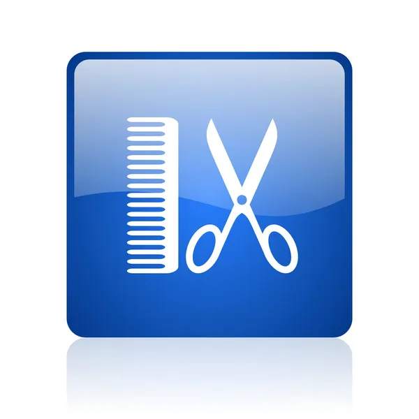 Barbeiro azul quadrado brilhante ícone web no fundo branco — Fotografia de Stock
