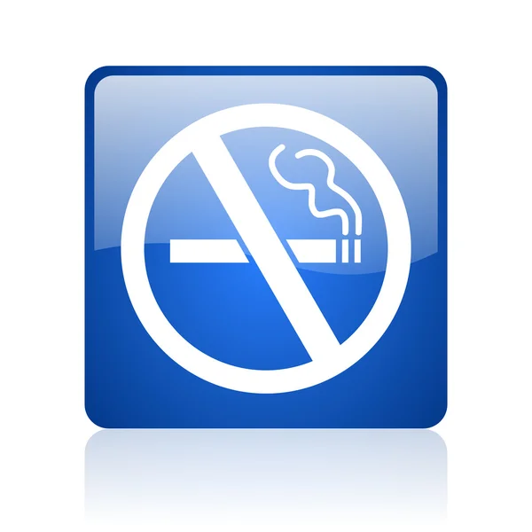 No fumar azul cuadrado brillante icono web sobre fondo blanco — Foto de Stock