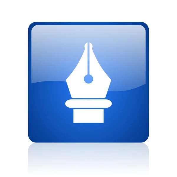 Stylo bleu carré brillant icône web sur fond blanc — Photo