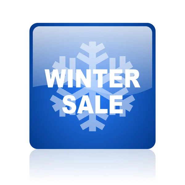 冬季出售白色背景上的蓝色方形光泽 web 图标 — 图库照片