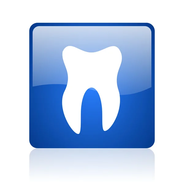 Tooth blue square glossy web icon on white background — Stock Photo, Image