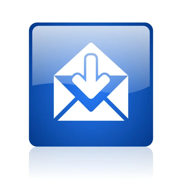 Mail blauwe vierkant glanzend web pictogram op witte achtergrond — Stockfoto