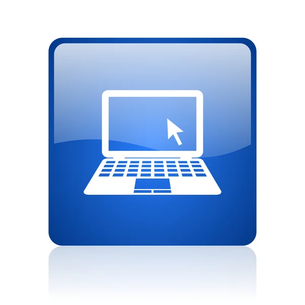 Laptop blauw vierkant glanzend web pictogram op witte achtergrond — Stockfoto