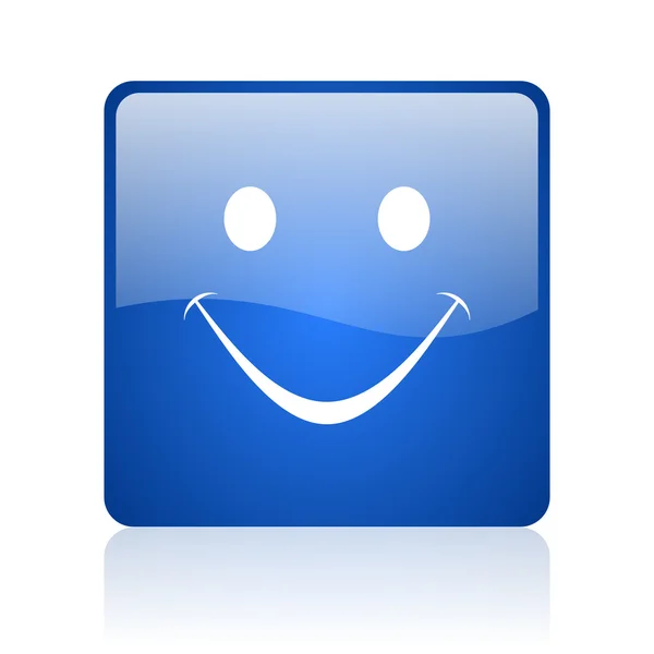 Smile blue square glossy web icon on white background — Stock Photo, Image