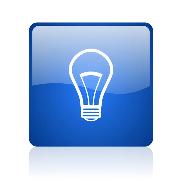 Glödlampa blå fyrkantiga glansigt spindelväv ikonen på vit bakgrund — Stockfoto