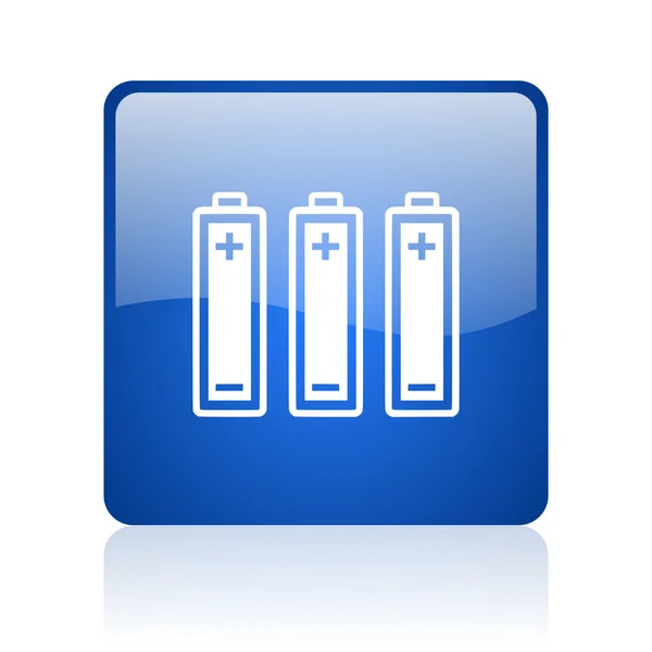Batterie blu quadrato lucido icona web su sfondo bianco — Foto Stock