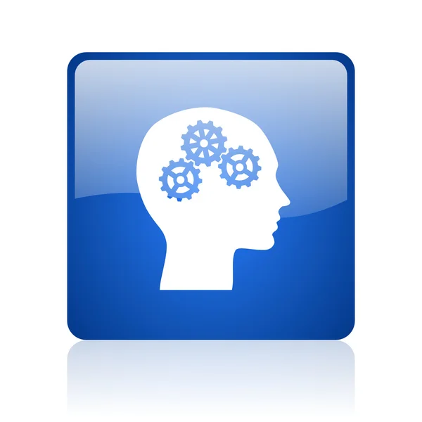 Head blue square glossy web icon on white background — Stock Photo, Image