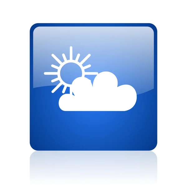 白い背景の上の青い四角光沢のあるウェブ アイコンは天気予報 — ストック写真
