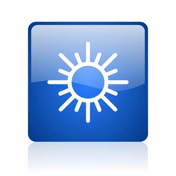Sun blue square glossy web icon on white background — Stock Photo, Image