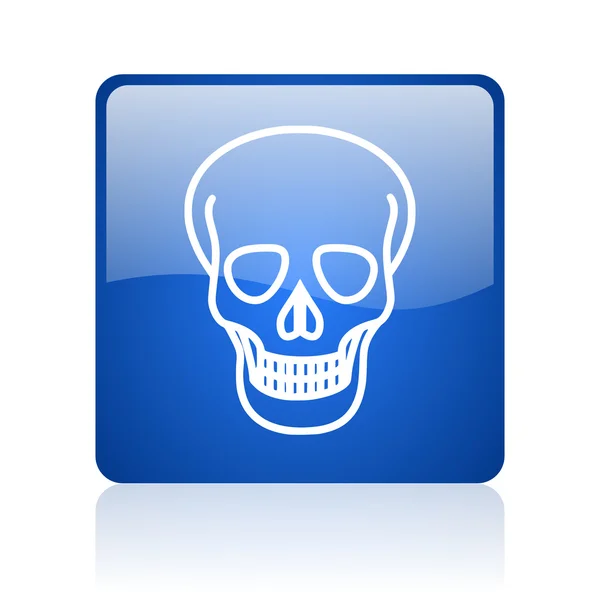 Crânio azul quadrado brilhante ícone web no fundo branco — Fotografia de Stock