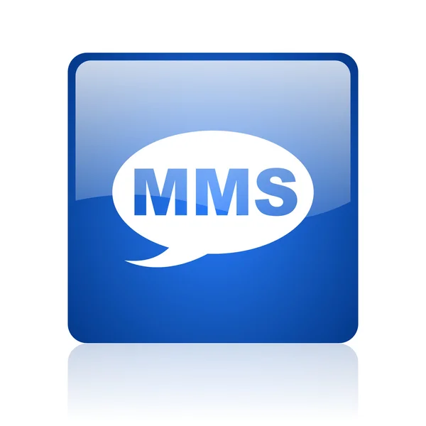 MMS blauw vierkant glanzend web pictogram op witte achtergrond — Stockfoto