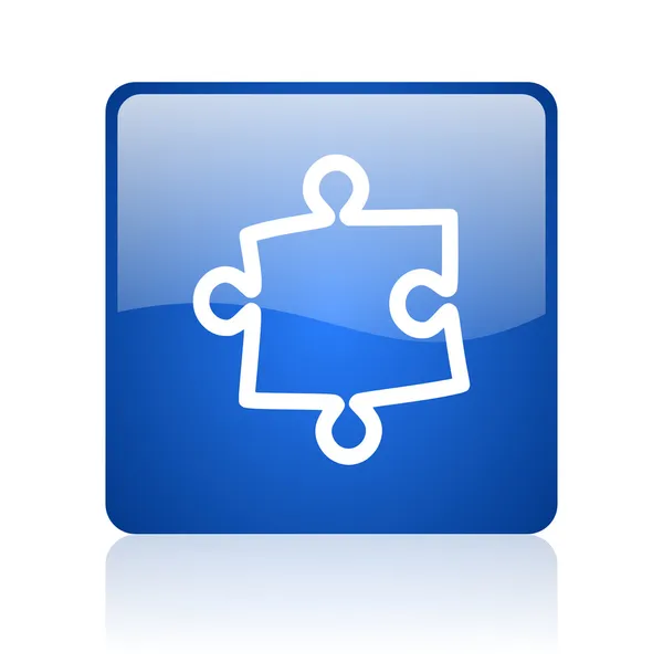 Puzzle blue square glossy web icon on white background — Stock Photo, Image