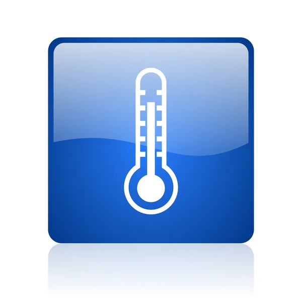 Termômetro azul quadrado brilhante ícone web no fundo branco — Fotografia de Stock