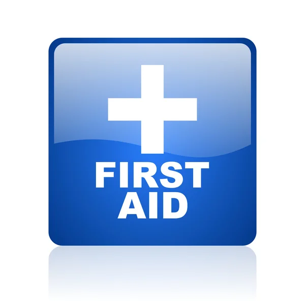 First aid blue square glossy web icon on white background — Stock Photo, Image