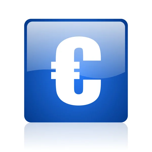 Euro kék négyzet alakú fényes web ikon fehér háttér — Stock Fotó