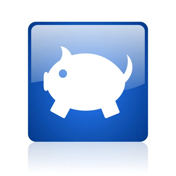 Piggy bank blue square glossy web icon on white background — Stock Photo, Image