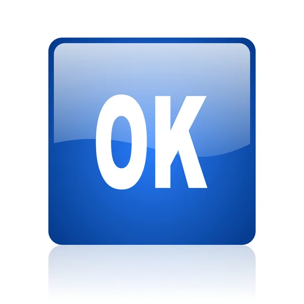 Ok blu quadrato lucido icona web su sfondo bianco — Foto Stock