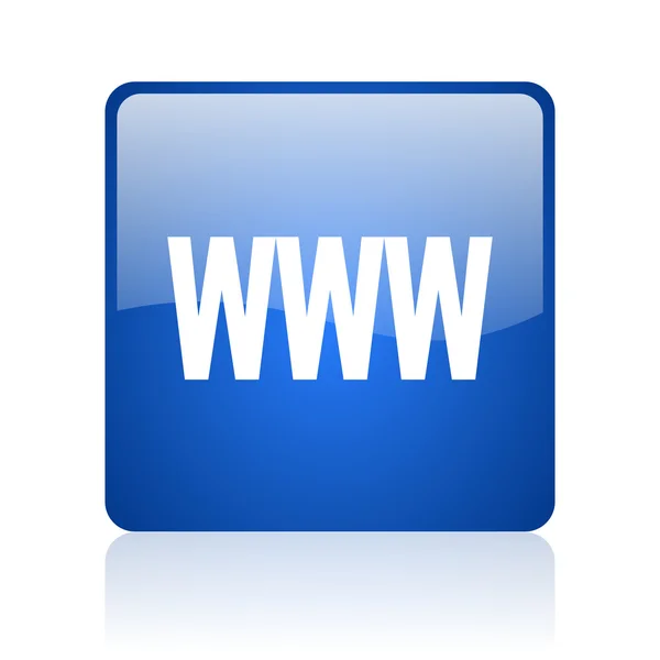 Www bleu carré brillant icône web sur fond blanc — Photo