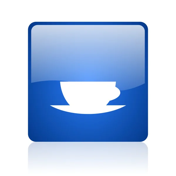 Coffee cup blue square glossy web icon on white background — Stock Photo, Image
