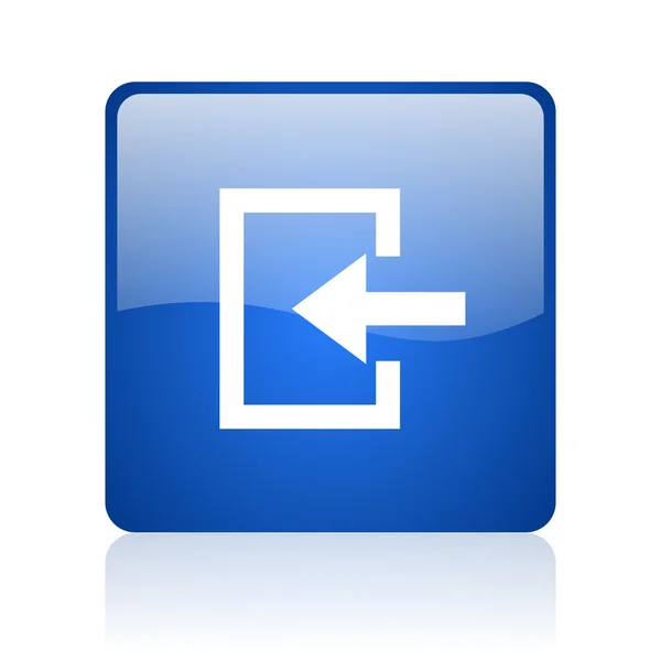 Uscita blu piazza lucida icona web su sfondo bianco — Foto Stock