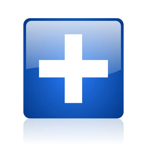 Noodgevallen blauwe vierkant glanzend web pictogram op witte achtergrond — Stockfoto