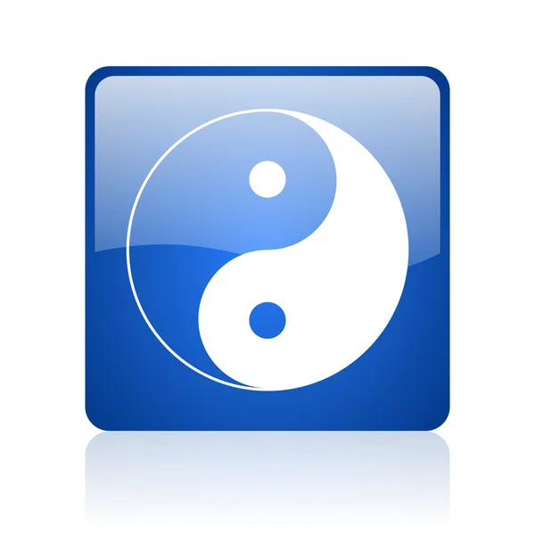 Ying yang blauw vierkant glanzend web pictogram op witte achtergrond — Stockfoto