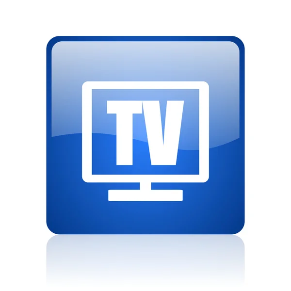Tv azul quadrado brilhante ícone web no fundo branco — Fotografia de Stock