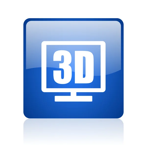 3d exibir azul quadrado brilhante ícone web no fundo branco — Fotografia de Stock