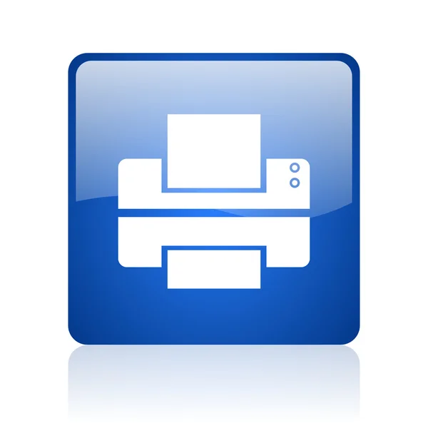 Tiskárna modré čtvercové lesklý web ikony na bílém pozadí — Stock fotografie