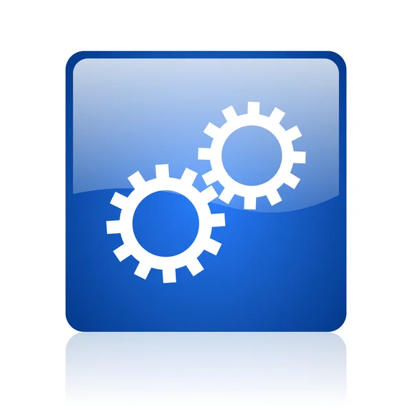 Versnellingen blauw vierkant glanzend web pictogram op witte achtergrond — Stockfoto