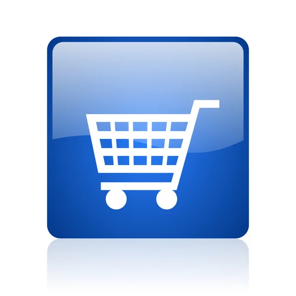 Carrinho de compras azul quadrado brilhante ícone web no fundo branco — Fotografia de Stock