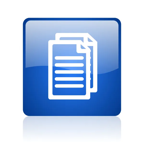 Document blue square glossy web icon on white background — Stock Photo, Image