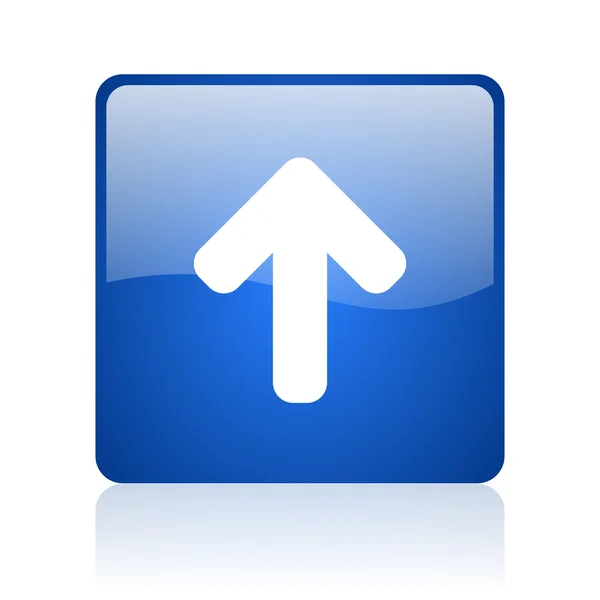 Flecha arriba azul cuadrado brillante icono web sobre fondo blanco —  Fotos de Stock