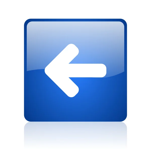 Freccia sinistra blu quadrato lucido web icona su sfondo bianco — Foto Stock
